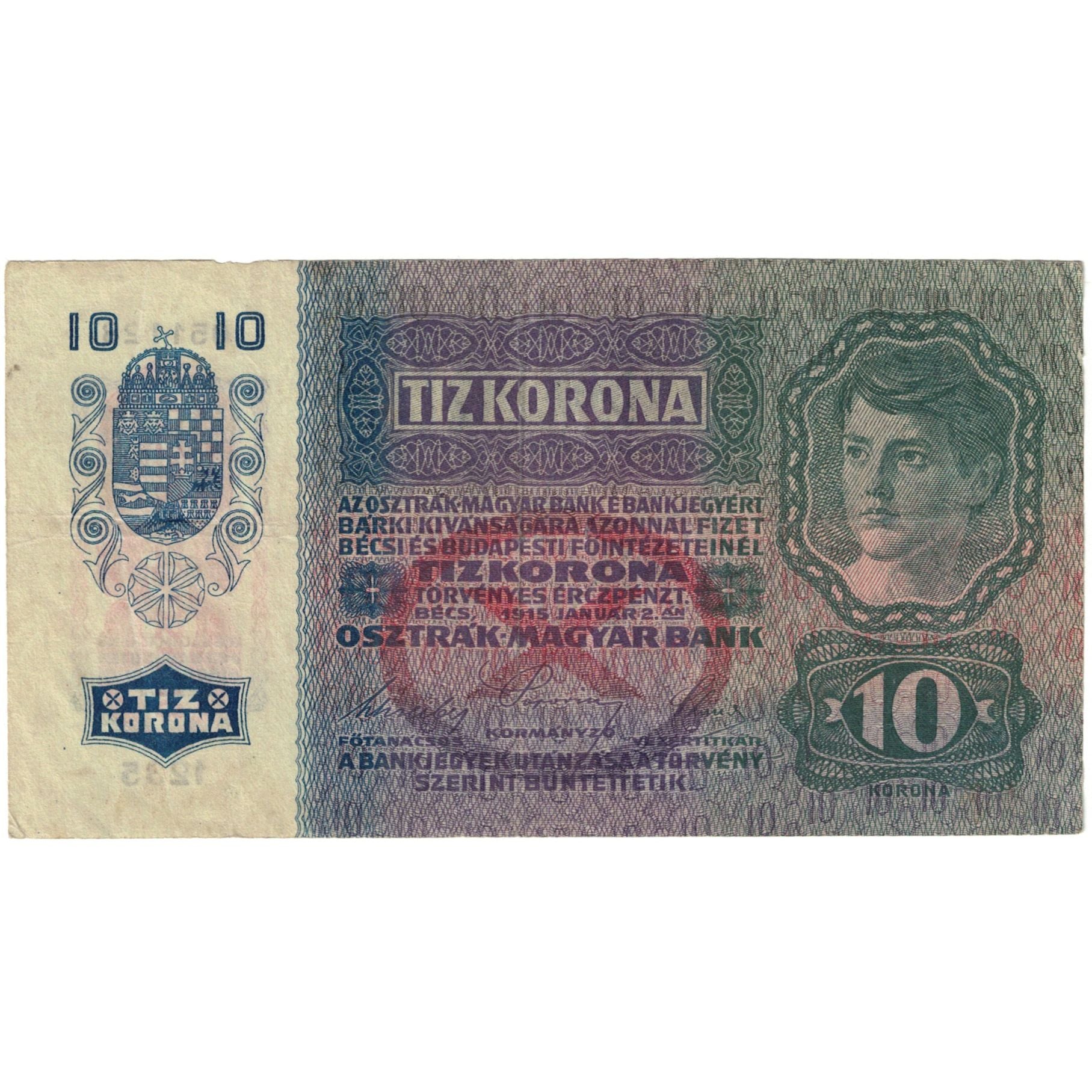Banknote, Austria, 10 Kronen, 1915, 1915-01-02, KM:51a, AU(55-58)