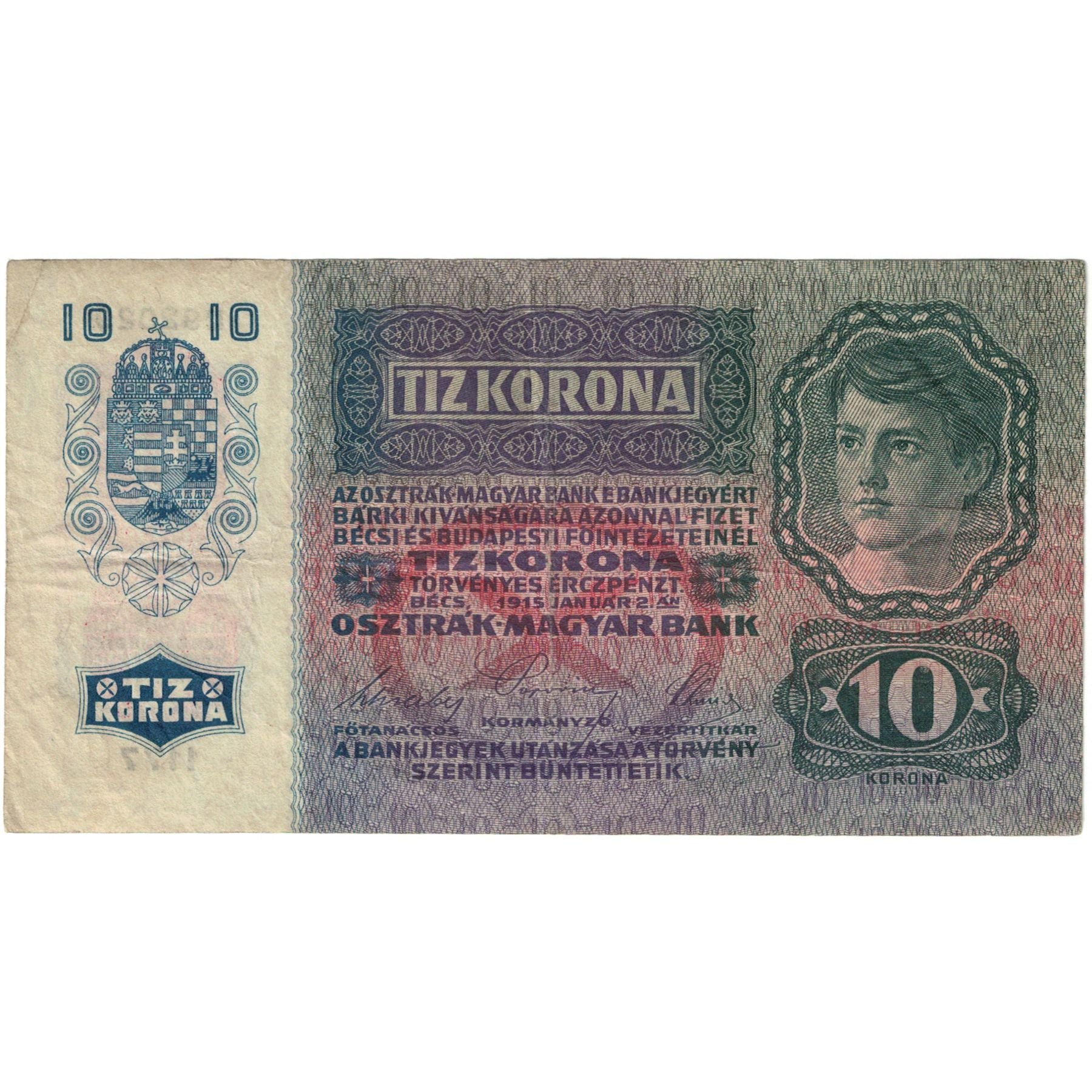 Billet, Autriche, 10 Kronen, 1915, 1915-01-02, KM:51a, TTB