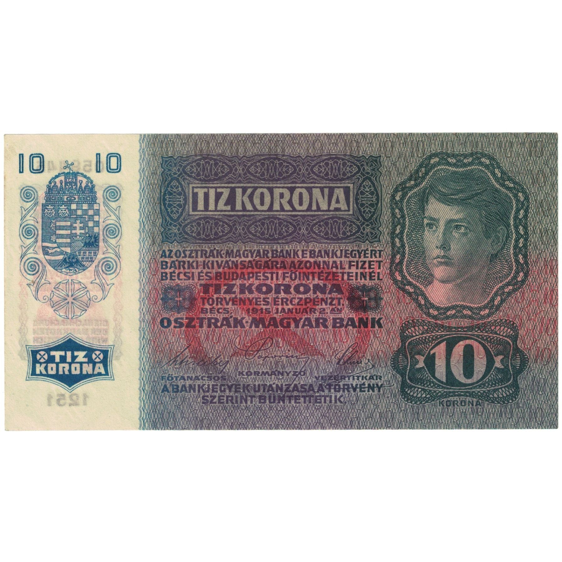 Billet, Autriche, 10 Kronen, 1915, 1915-01-02, KM:51a, NEUF