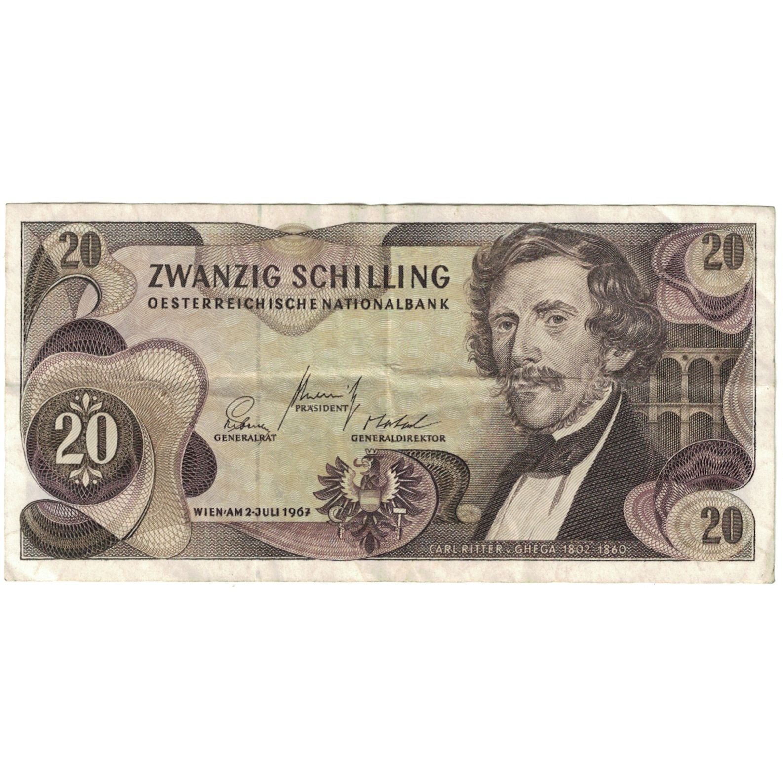 Banknote, Austria, 20 Schilling, 1967 (1968), KM:142a, VF(20-25)