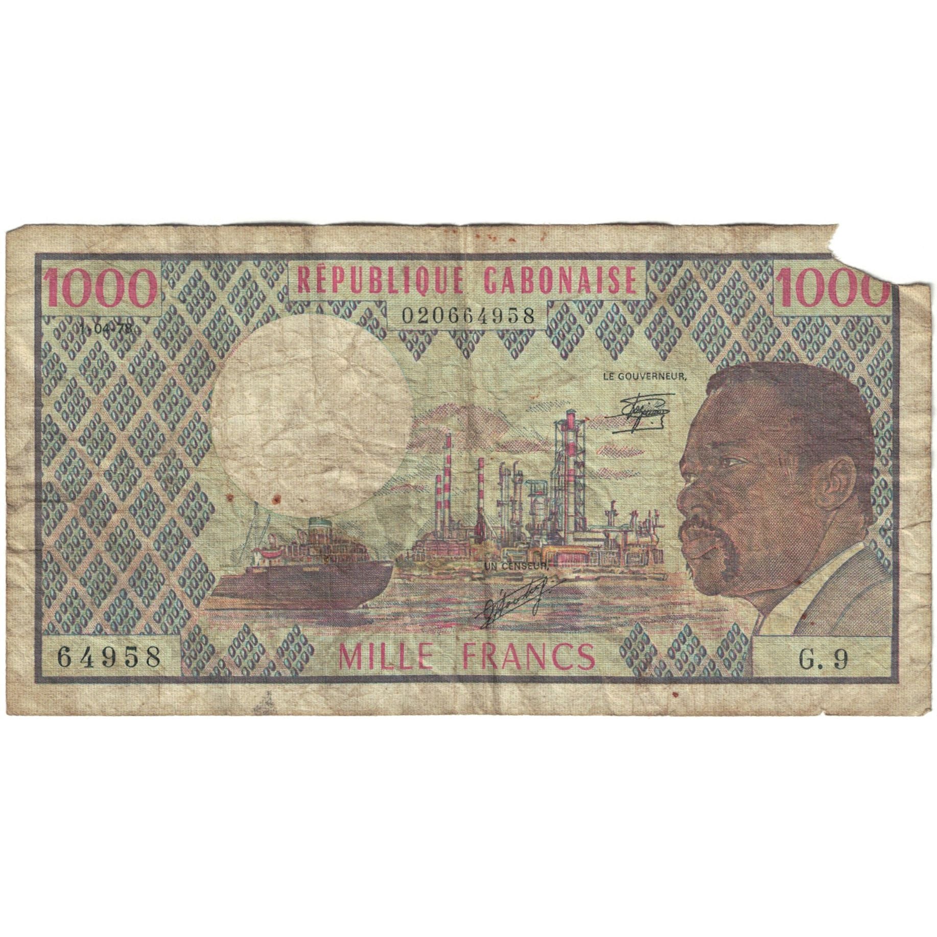 Geldschein, Gabun, 1000 Francs, KM:3b, SGE