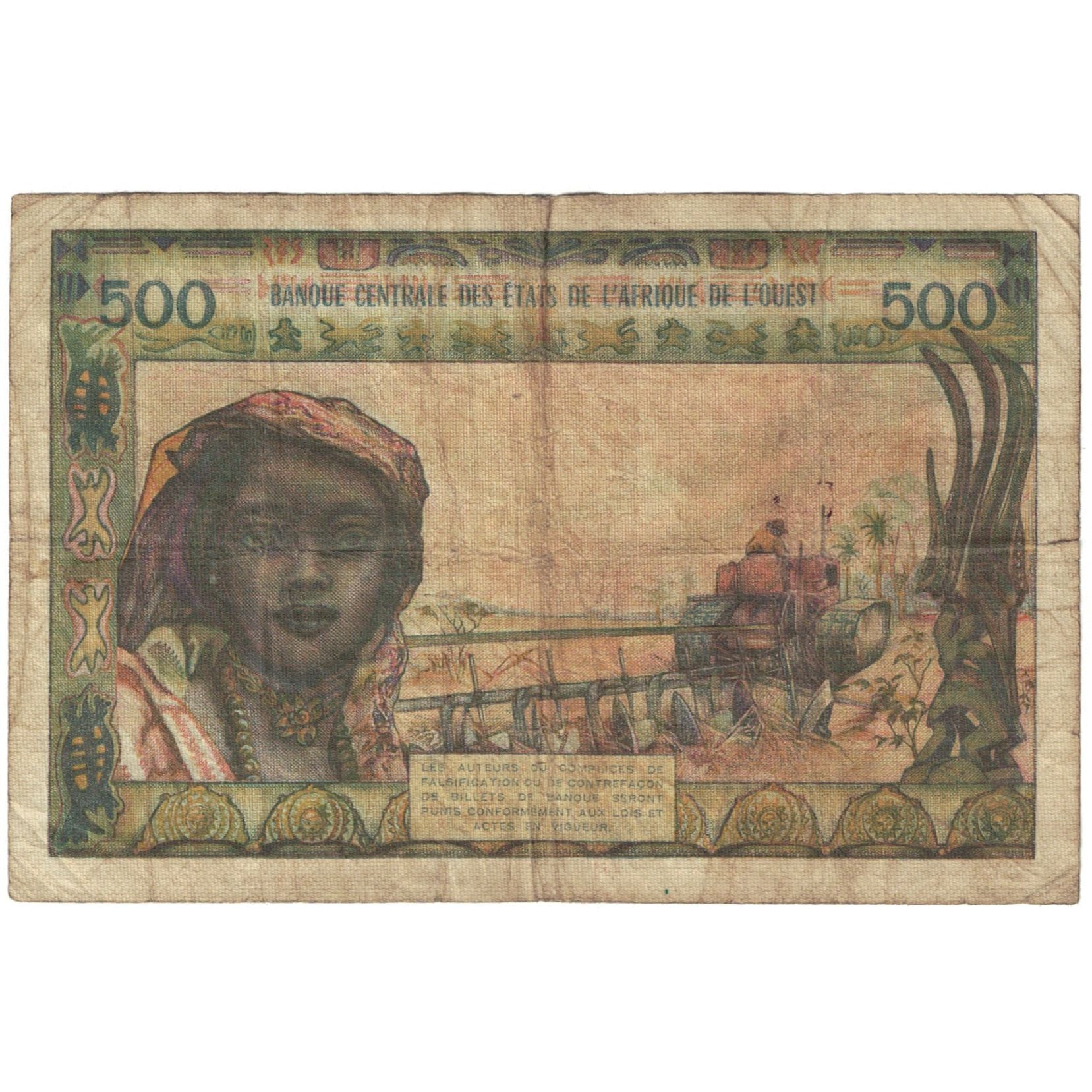 Banknote, West African States, 500 Francs, KM:702Kn, VG(8-10)