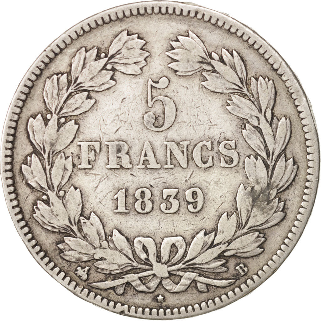 Frankreich, Louis-Philippe, 5 Francs, 1839, Rouen, S+, Silber, KM:749.2