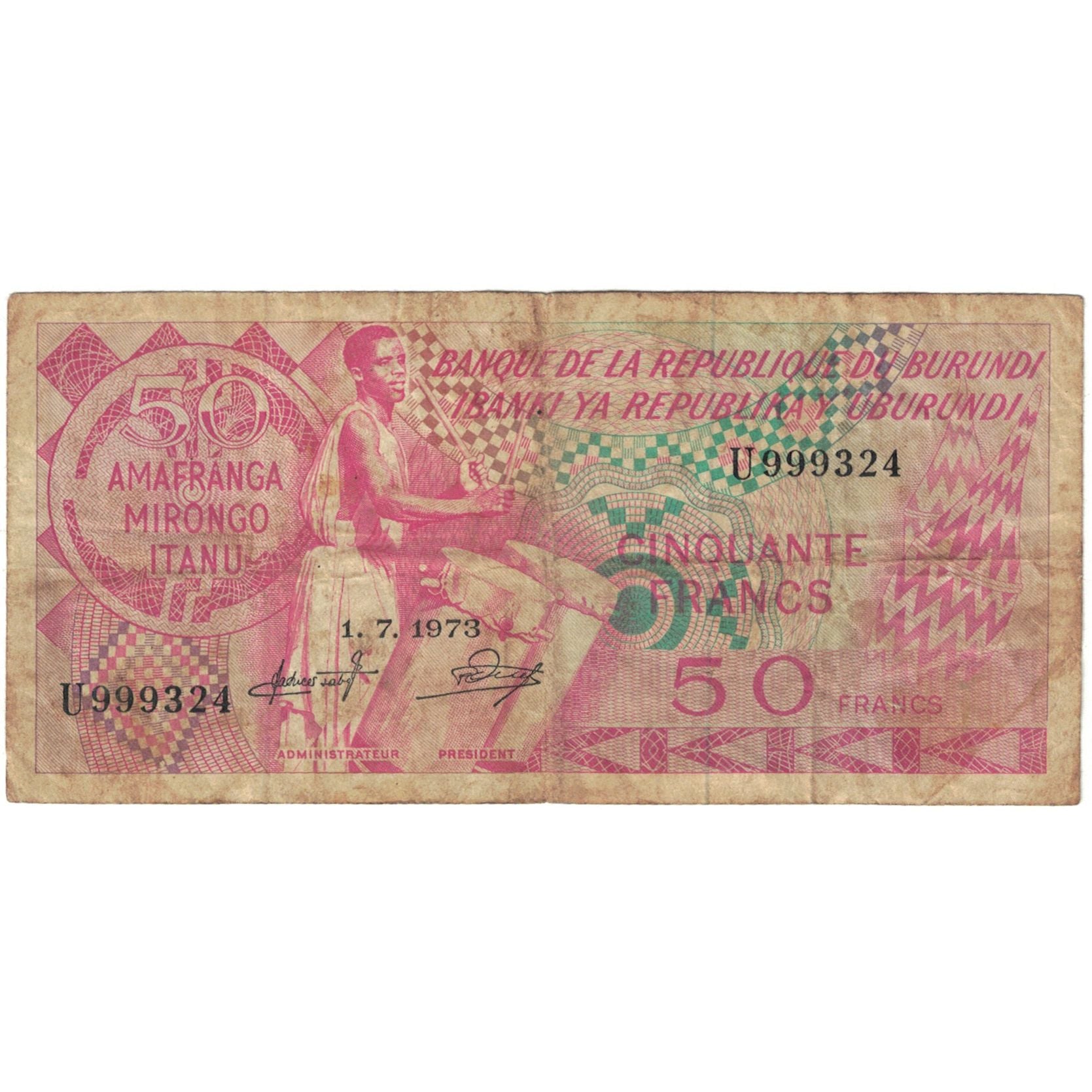 Banknote, Burundi, 50 Francs, 1993, 1993-7-1, KM:22b, VG(8-10)