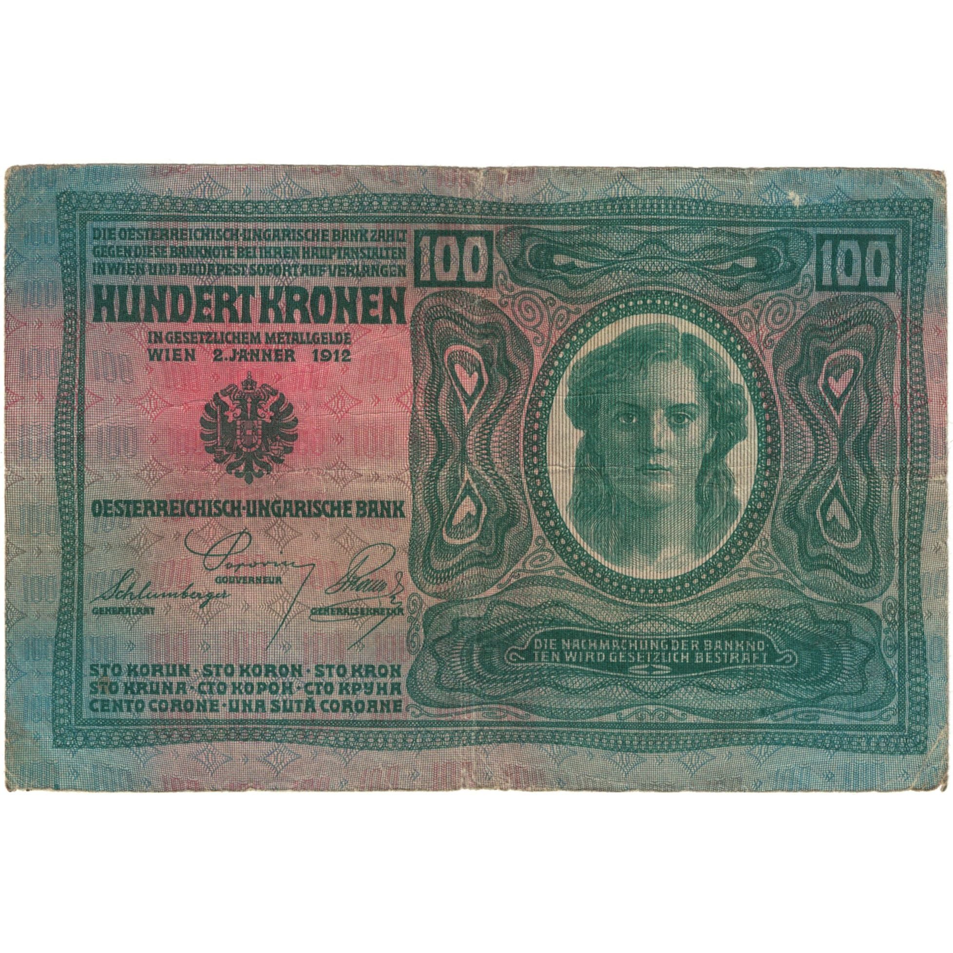 Billete, 100 Kronen, 1912, Austria, KM:12, BC