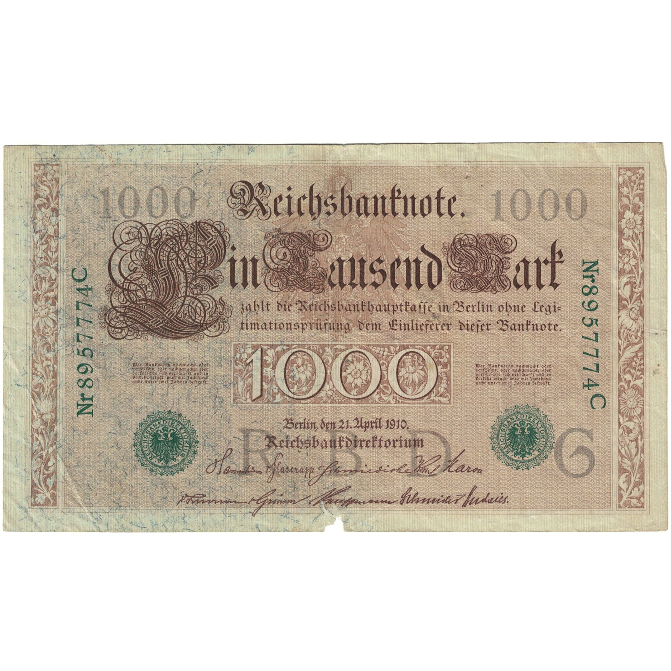 Banknote, Germany, 1000 Mark, 1910, 1910-04-21, KM:44a, VG(8-10)