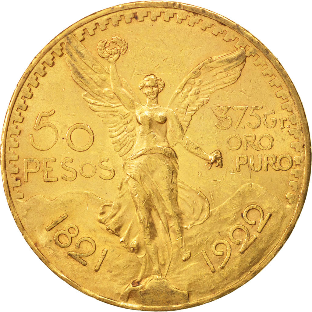 Coin, Mexico, 50 Pesos, 1922, Mexico City, AU(55-58), Gold, KM:481