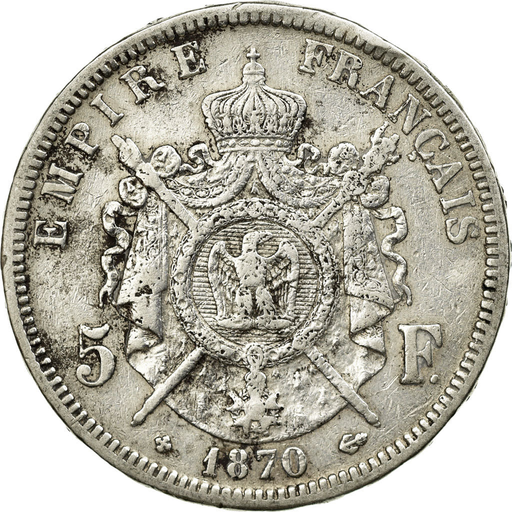 Munten, Frankrijk, Napoléon III, 5 Francs, 1870, Strasbourg, FR+, Zilver