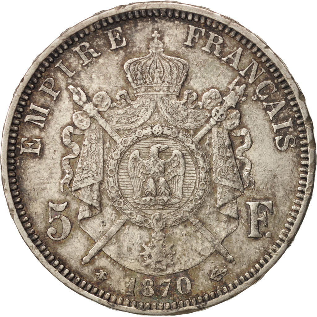 France, Napoleon III, 5 Francs, 1870, Paris, EF(40-45), Silver, KM 799.1