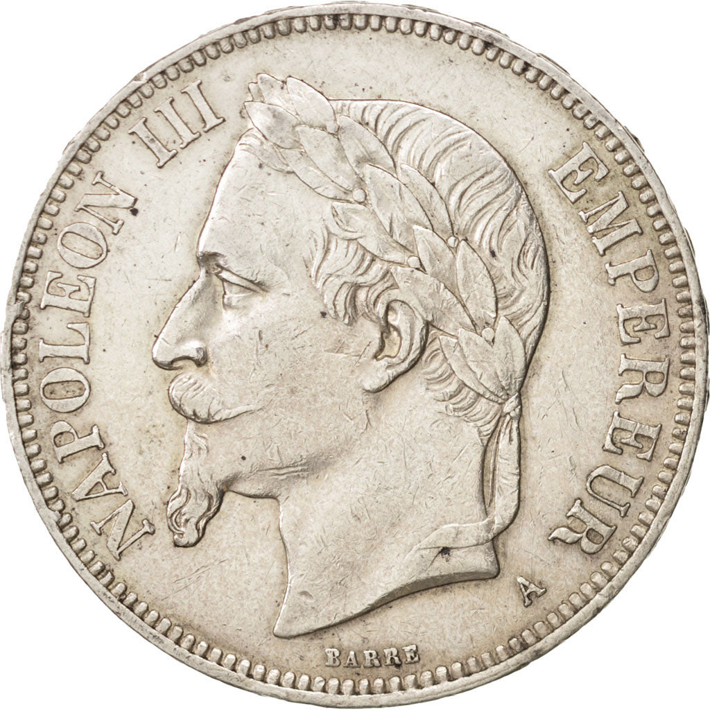 France, Napoleon III, 5 Francs, 1870, Paris, AU(50-53), Silver, KM 799.1