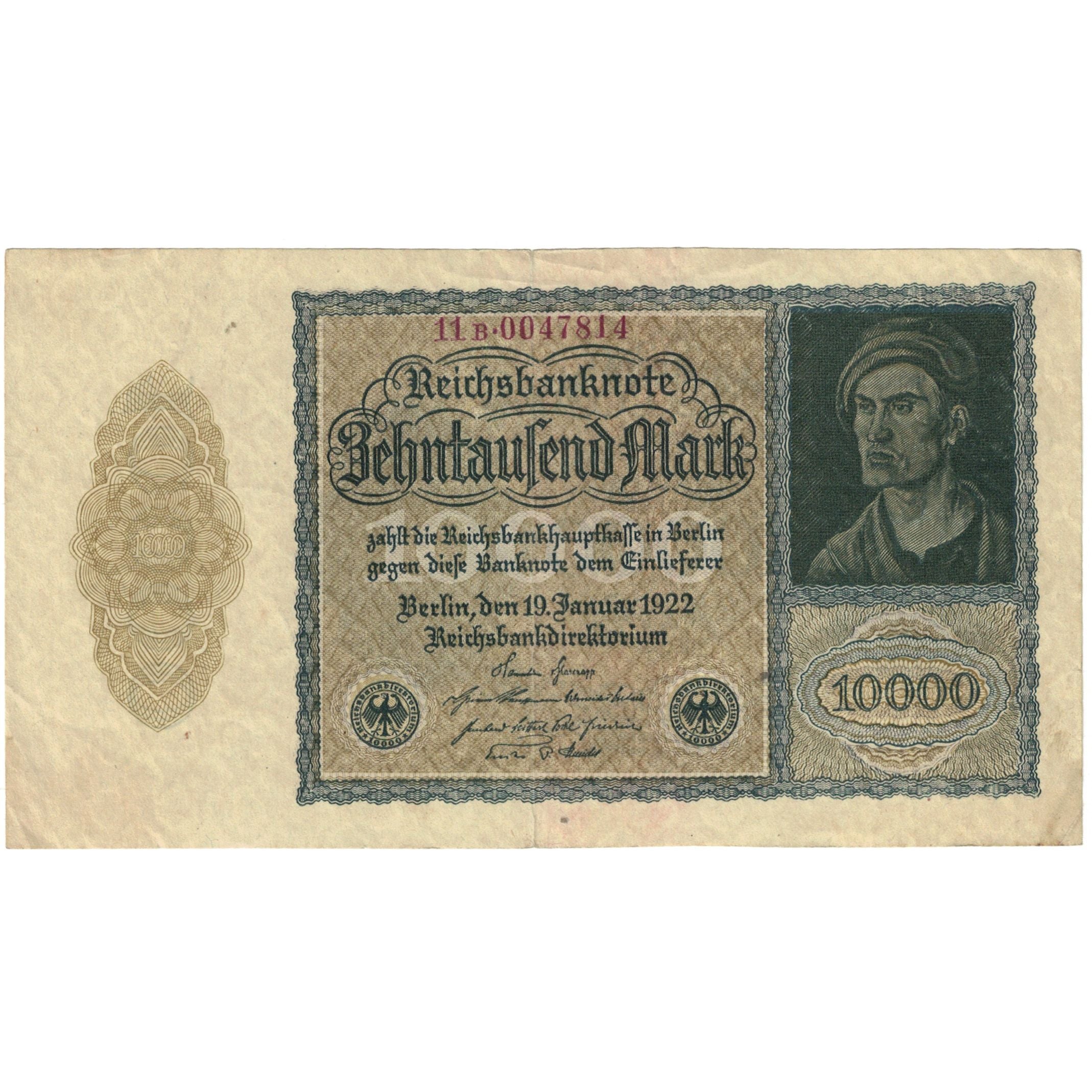 Banknote, Germany, 10,000 Mark, 1922, 1922-01-19, KM:72, EF(40-45)