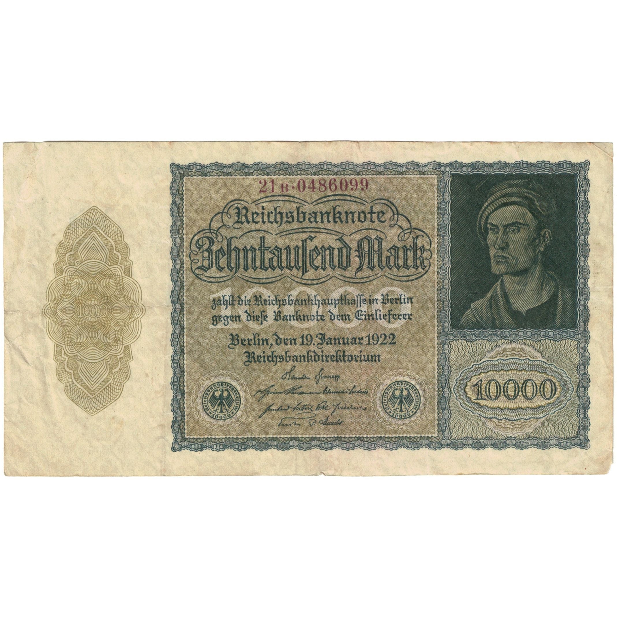 Banknote, Germany, 10,000 Mark, 1922, 1922-01-19, KM:72, EF(40-45)