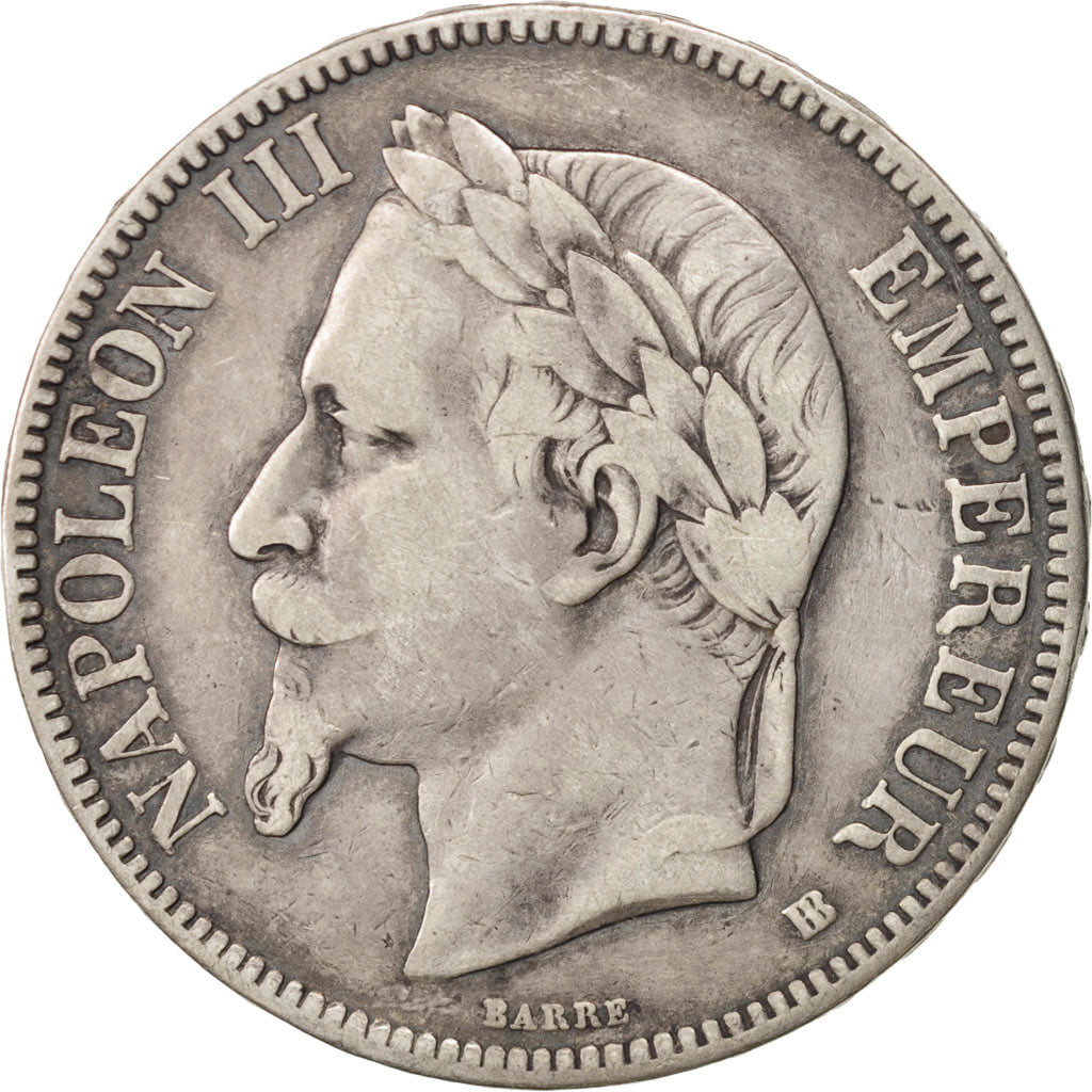 France, Napoléon III, 5 Francs, 1868, Strasbourg, TTB, Argent, Gadoury 739