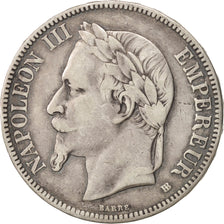 France, Napoléon III, 5 Francs, 1868, Strasbourg, TTB, Argent, Gadoury 739