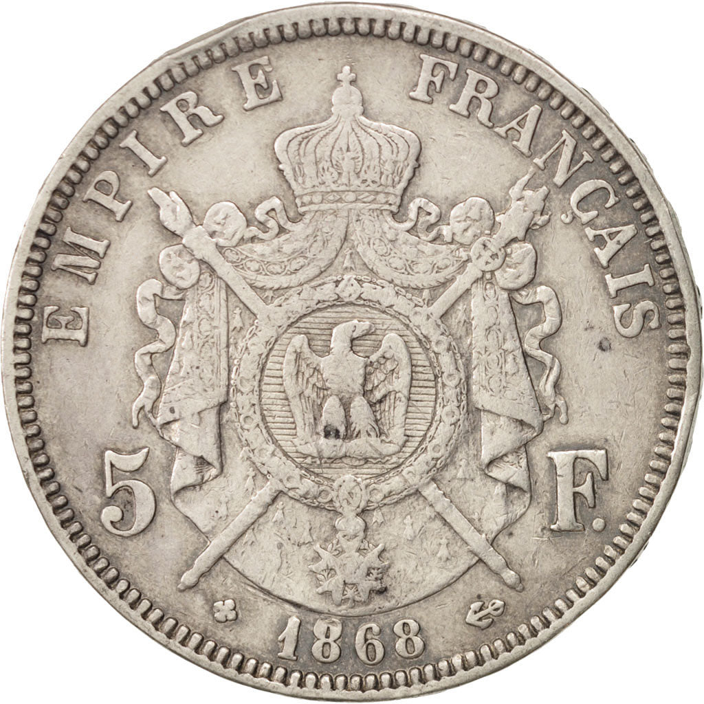 France, Napoléon III, 5 Francs, 1868, Strasbourg, TTB, Argent, Gadoury 739