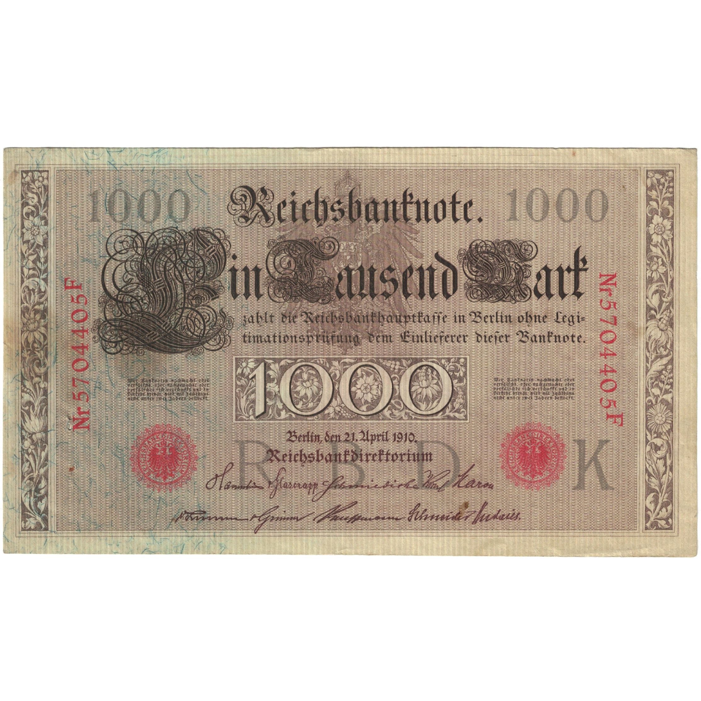 Banknote, Germany, 1000 Mark, 1910, 1910-04-21, KM:44a, VF(20-25)