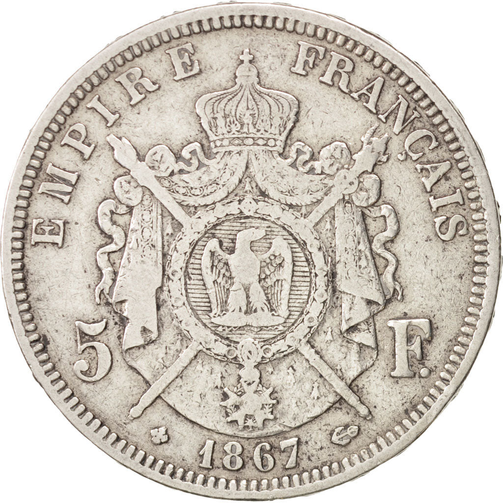 France, Napoléon III, 5 Francs, 1867, Strasbourg, VF(30-35), Silver, KM:799.2
