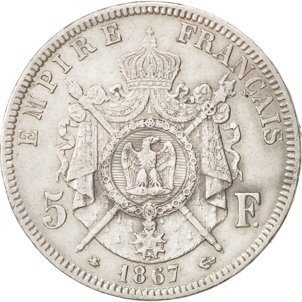 France, Napoléon III, 5 Francs, 1867, Paris, TTB, Argent, Gadoury 739