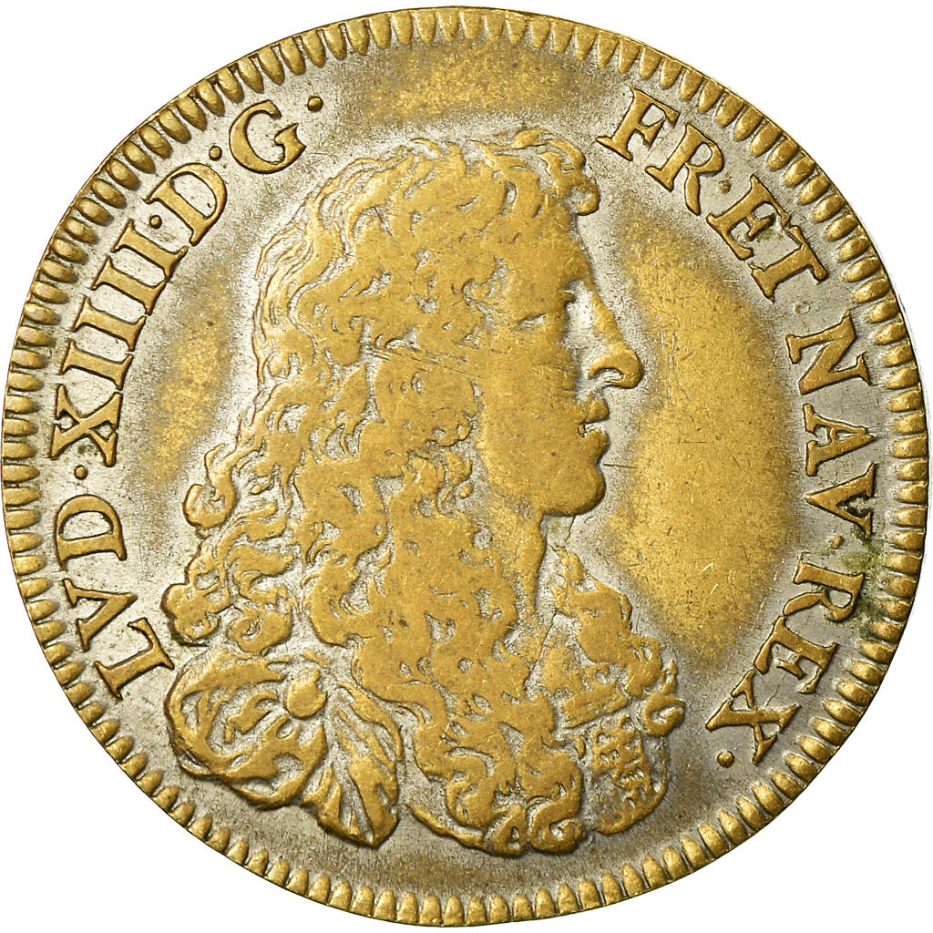 Frankrijk, Token, Louis XIV, Roi Soleil, History, 1664, ZF, Koper