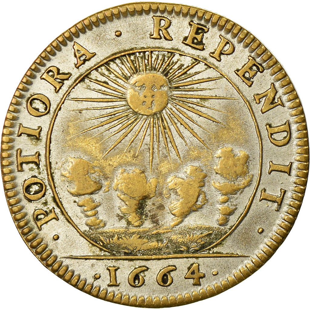 Frankrijk, Token, Louis XIV, Roi Soleil, History, 1664, ZF, Koper