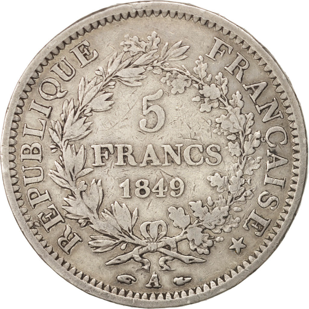 France, Hercule, 5 Francs, 1849, Paris, TB, Argent, KM:756.1, Gadoury:683