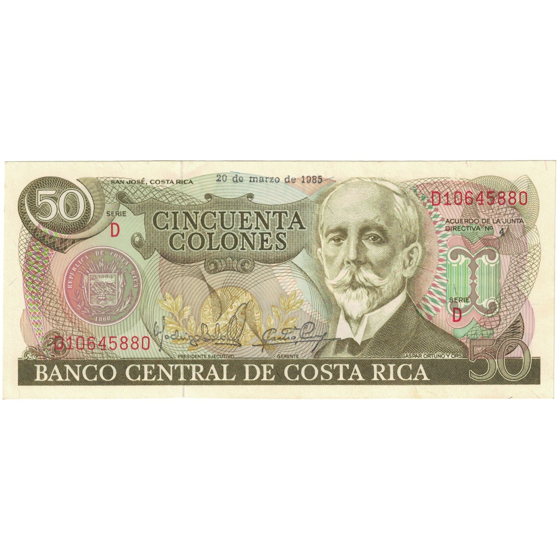 Banknote, Costa Rica, 50 Colones, 1985, 1985-03-20, KM:251b, UNC(65-70)