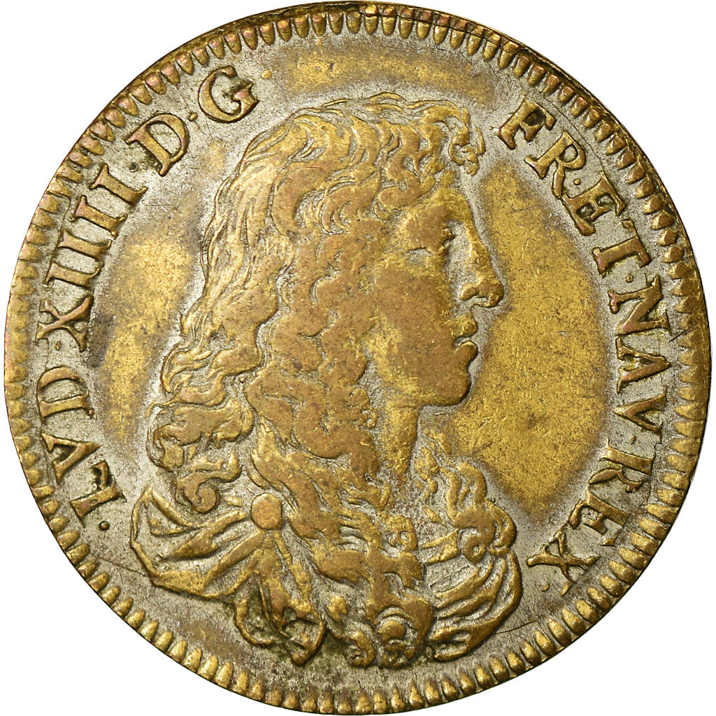 France, Jeton, Louis XIV, Roi Soleil, History, 1664, TTB, Cuivre