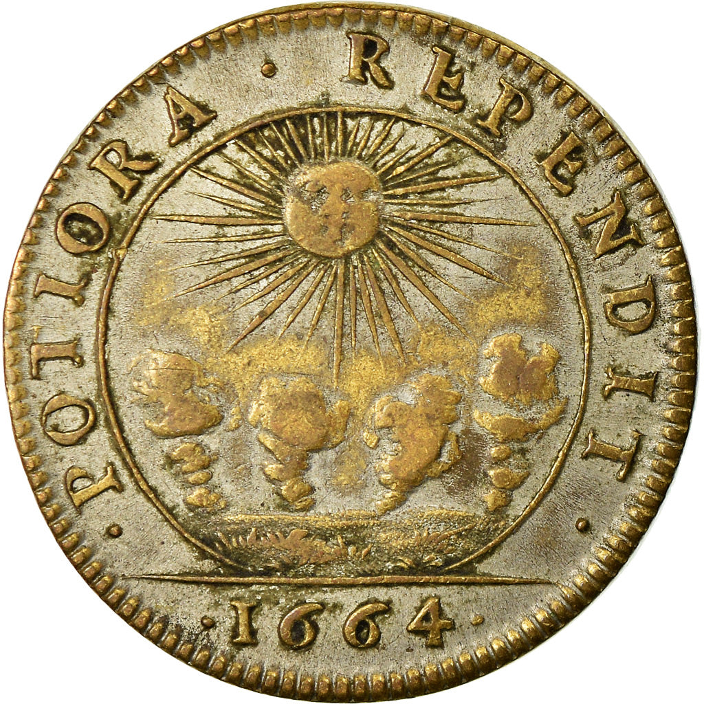 France, Jeton, Louis XIV, Roi Soleil, History, 1664, TTB, Cuivre