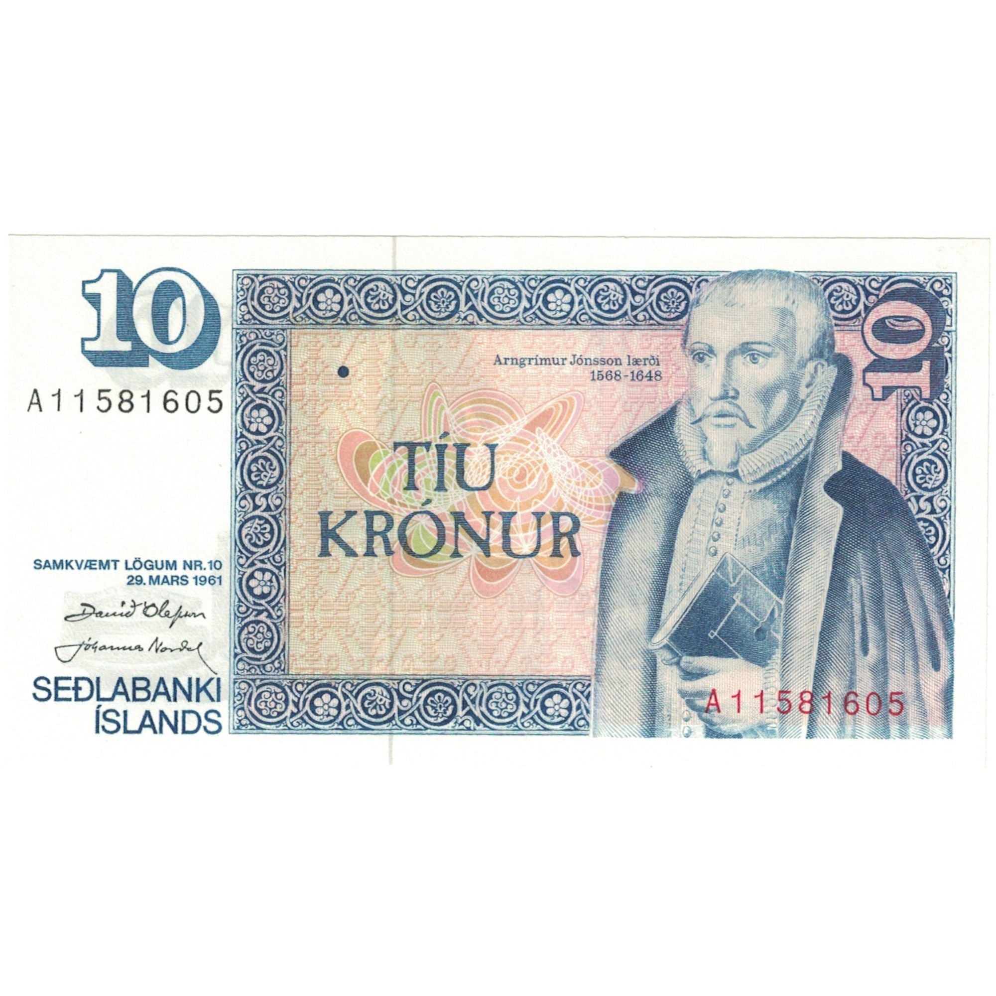 Billet, Islande, 10 Kronur, L.1961, 1961-03-29, KM:48a, NEUF