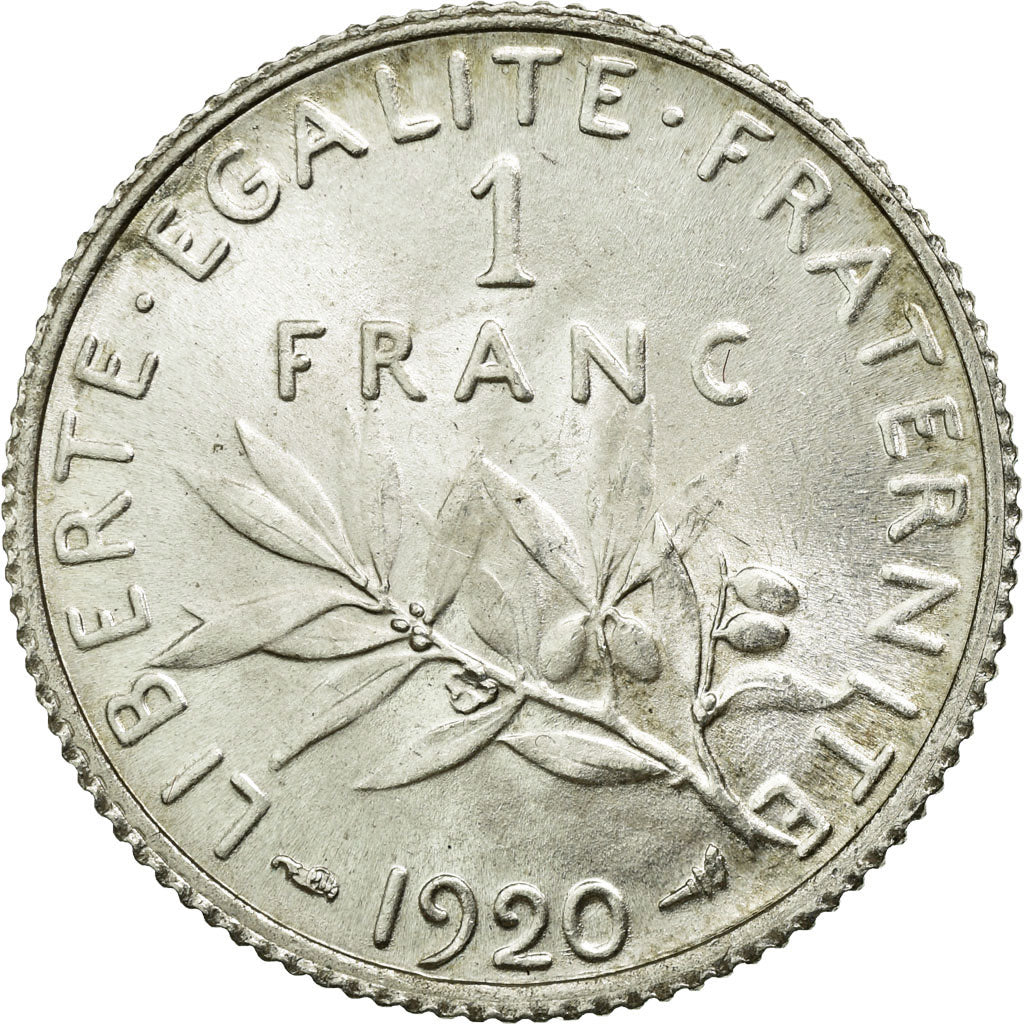 Coin, France, Semeuse, Franc, 1920, Paris, MS(64), Silver, KM:844.1, Gadoury:467