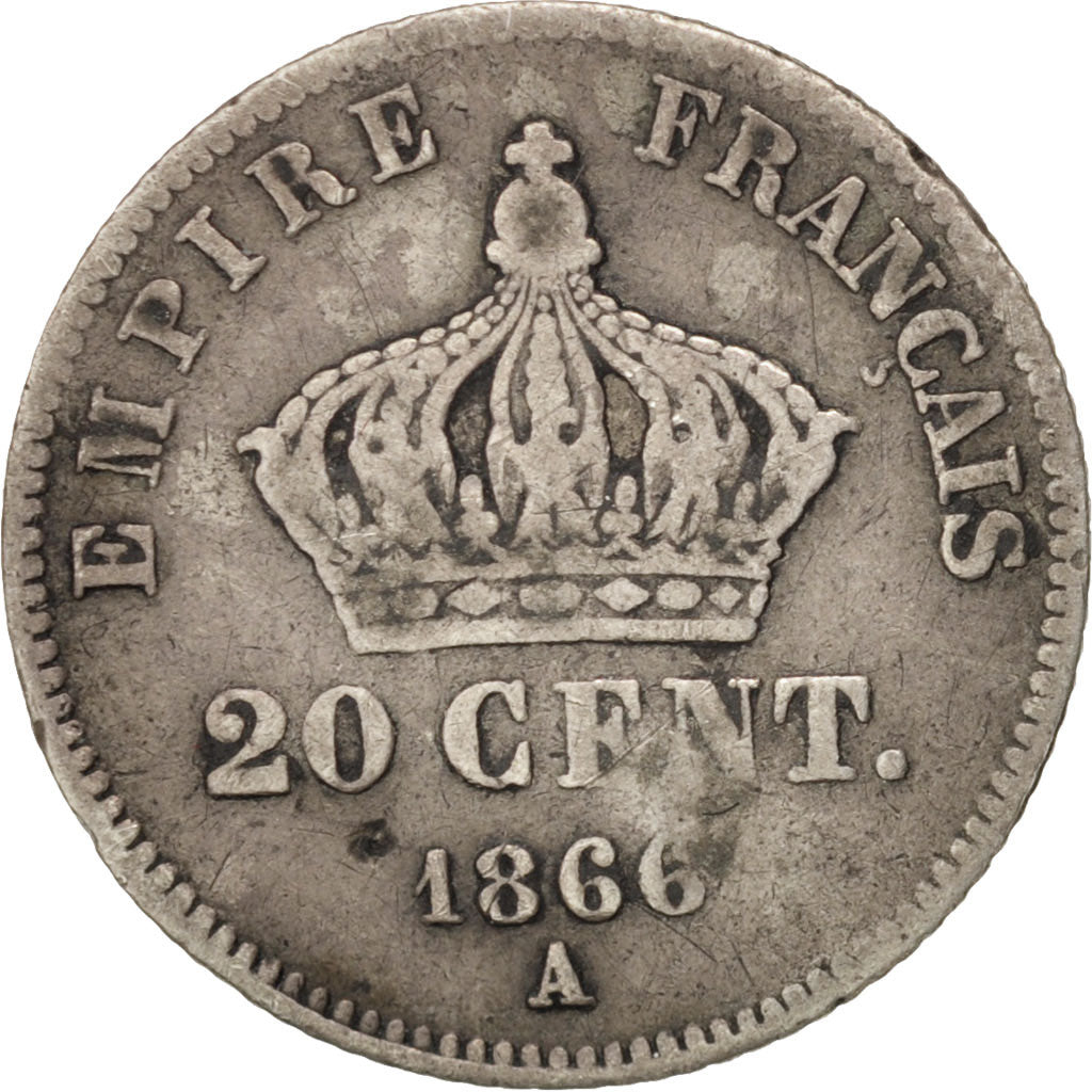 France, Napoleon III, 20 Centimes, 1866, Paris, F(12-15), Silver, KM 805.1