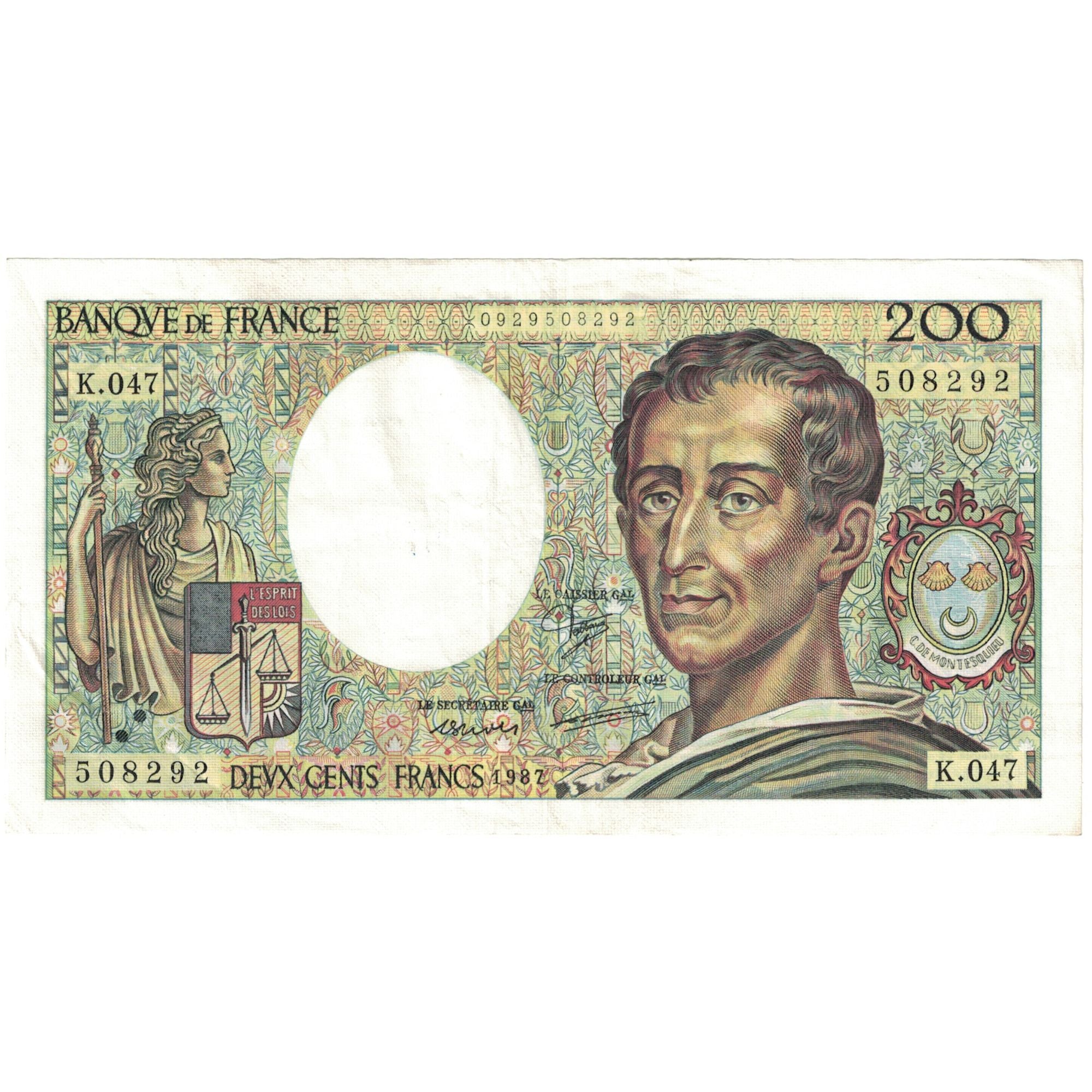 France, 200 Francs, Montesquieu, 1987, 508292 K.047, AU(55-58), Fayette:70.07