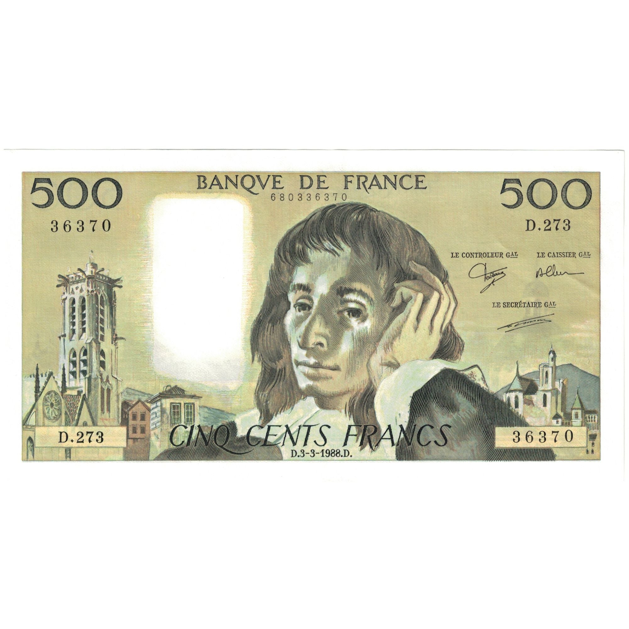 Francia, 500 Francs, Pascal, 1988, D.273 36370, SPL-, Fayette:71.38, KM:156g