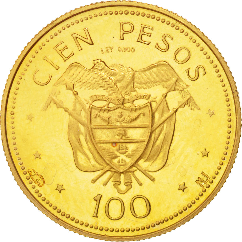 Colombia, 100 Pesos, Paul VI, 1968, MS(63), Gold, KM:231