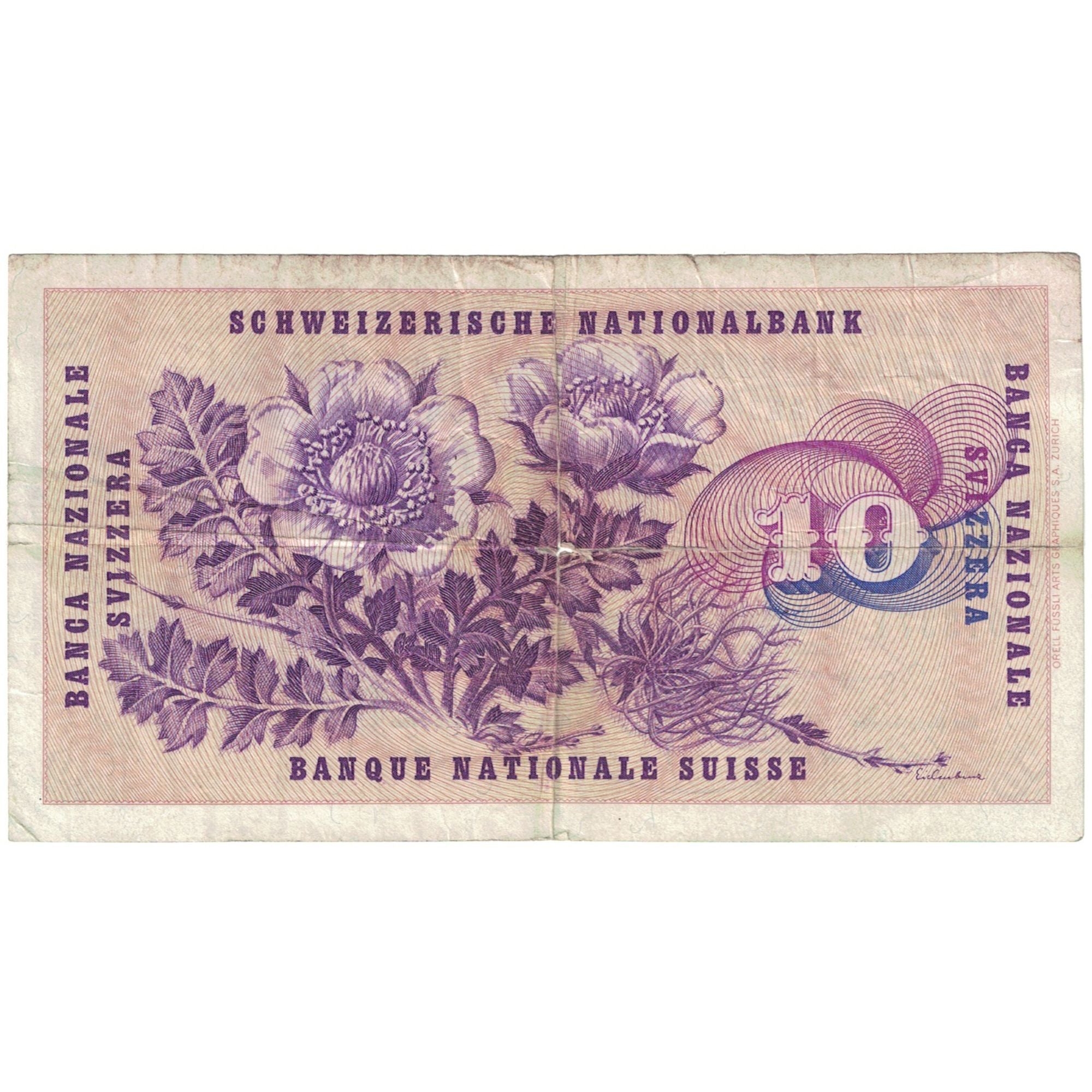Banknote, Switzerland, 10 Franken, 1977, 1977-01-06, KM:45u, VF(20-25)