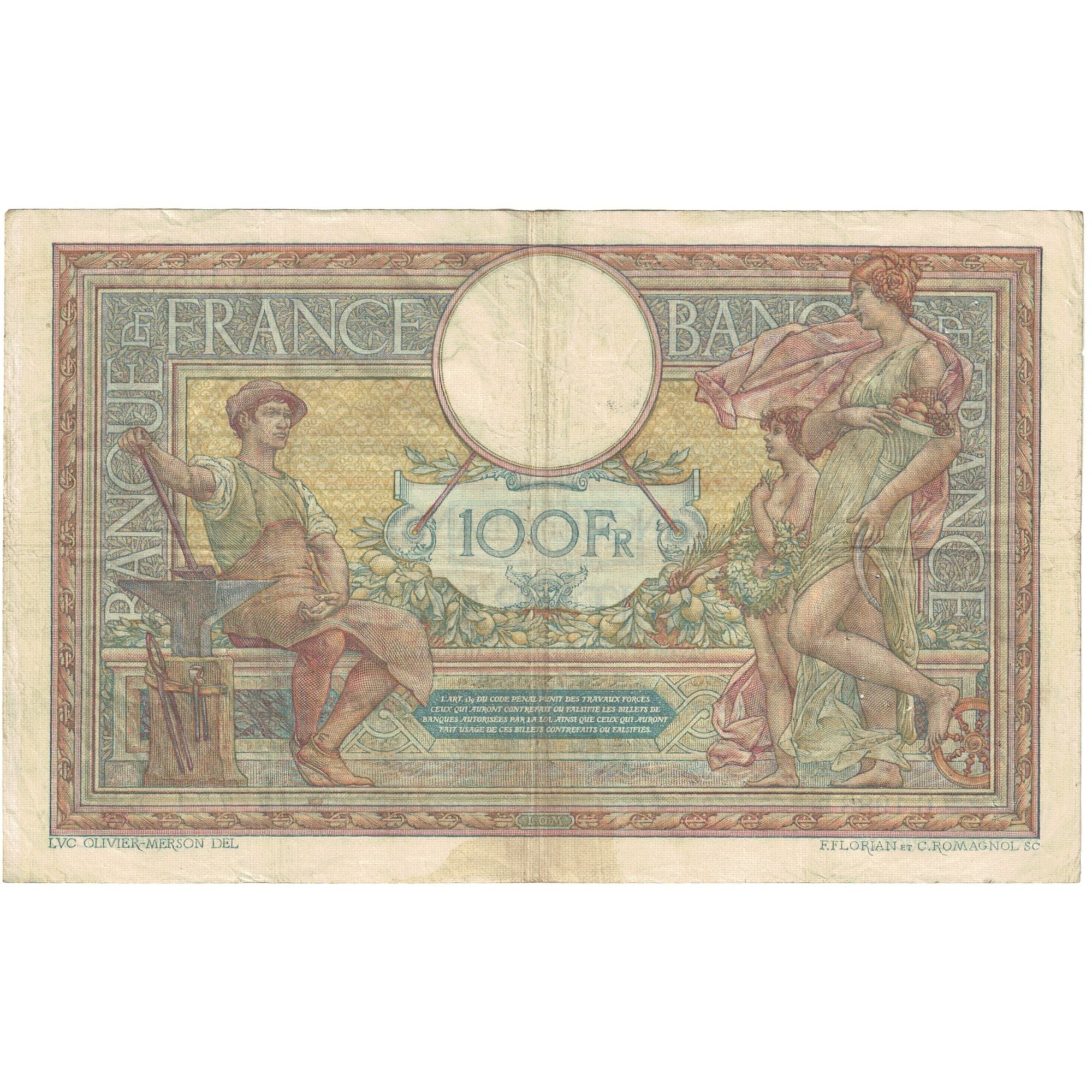 Frankreich, 100 Francs, Luc Olivier Merson, 1913, G.1988 771, S+, Fayette:24.6