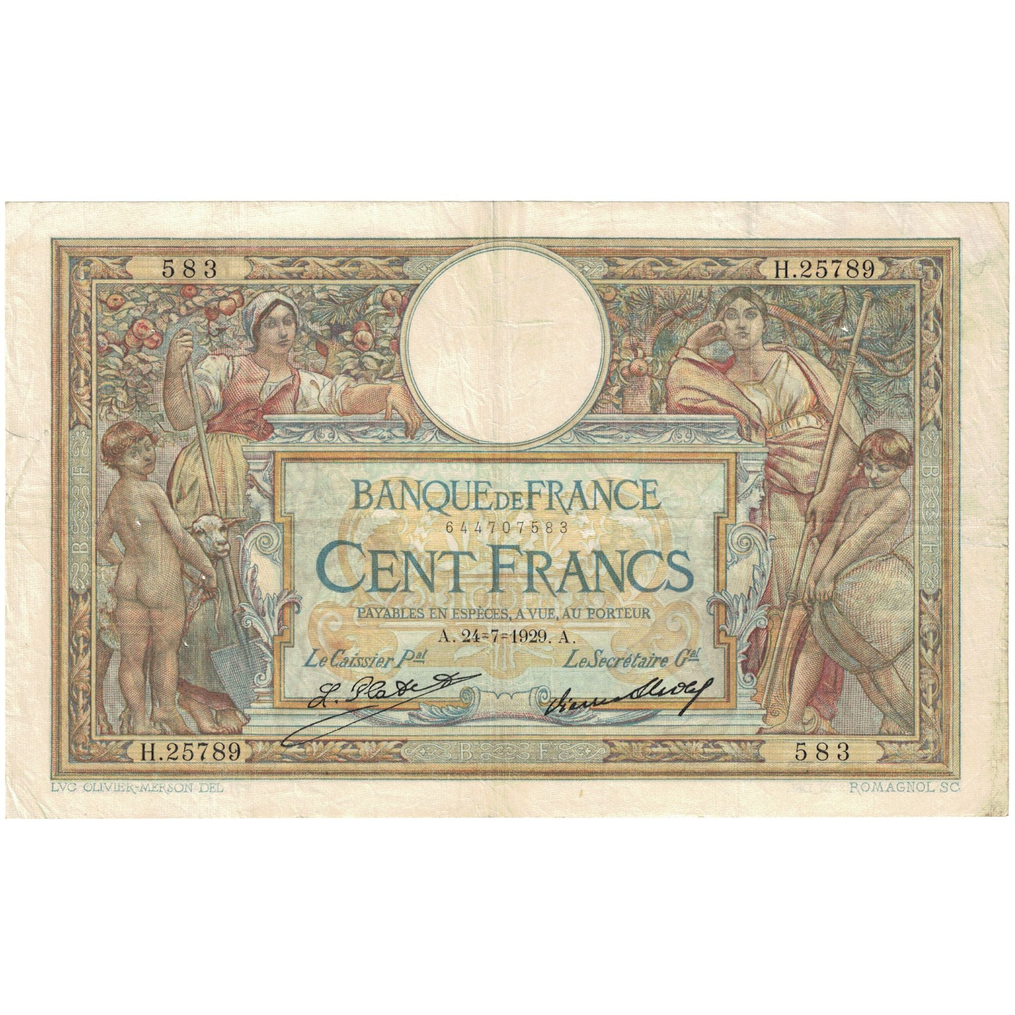Francia, 100 Francs, Luc Olivier Merson, 1929, H.25789, BC+, Fayette:24.8