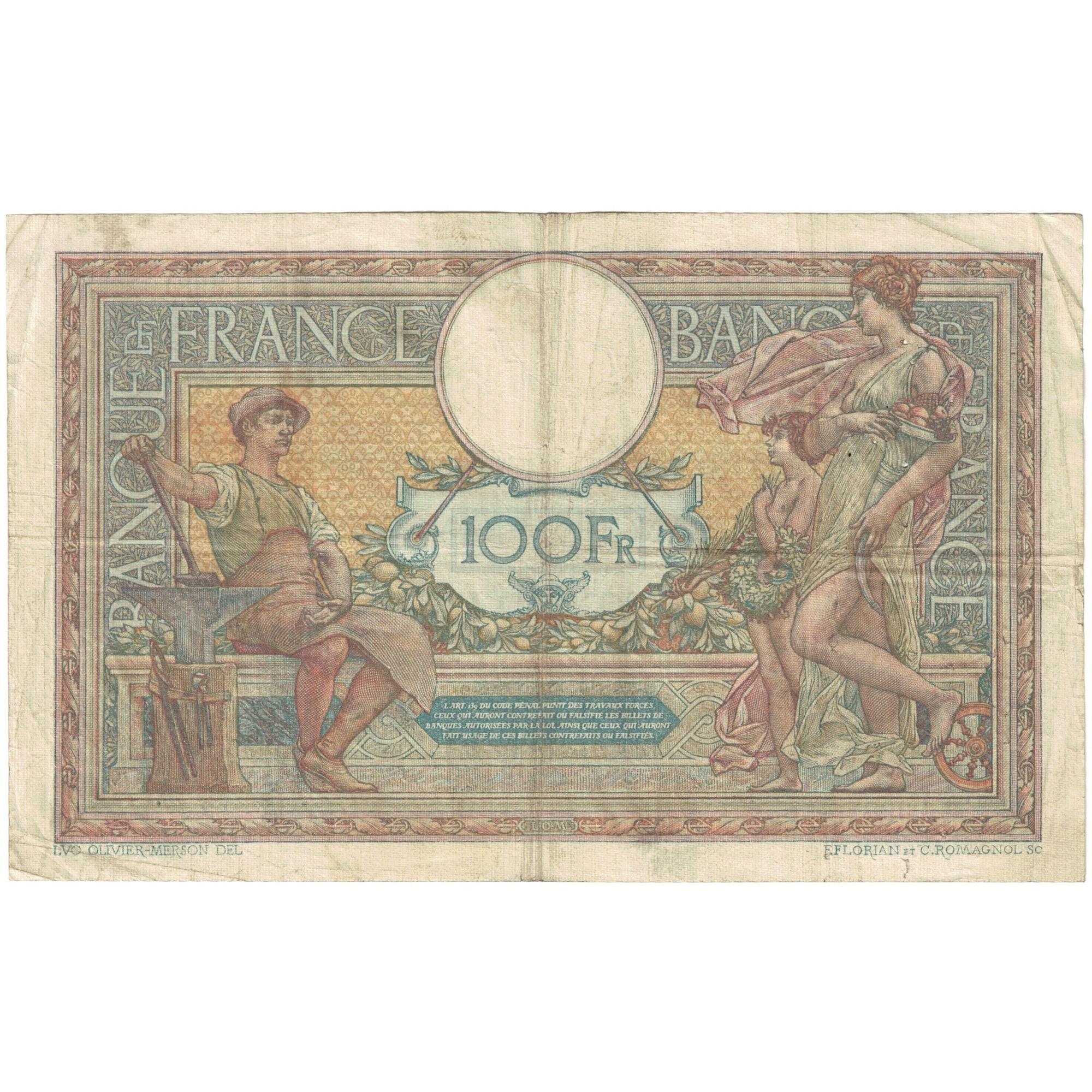 Francia, 100 Francs, Luc Olivier Merson, 1917, V.4341, BC, Fayette:23.09, KM:71a