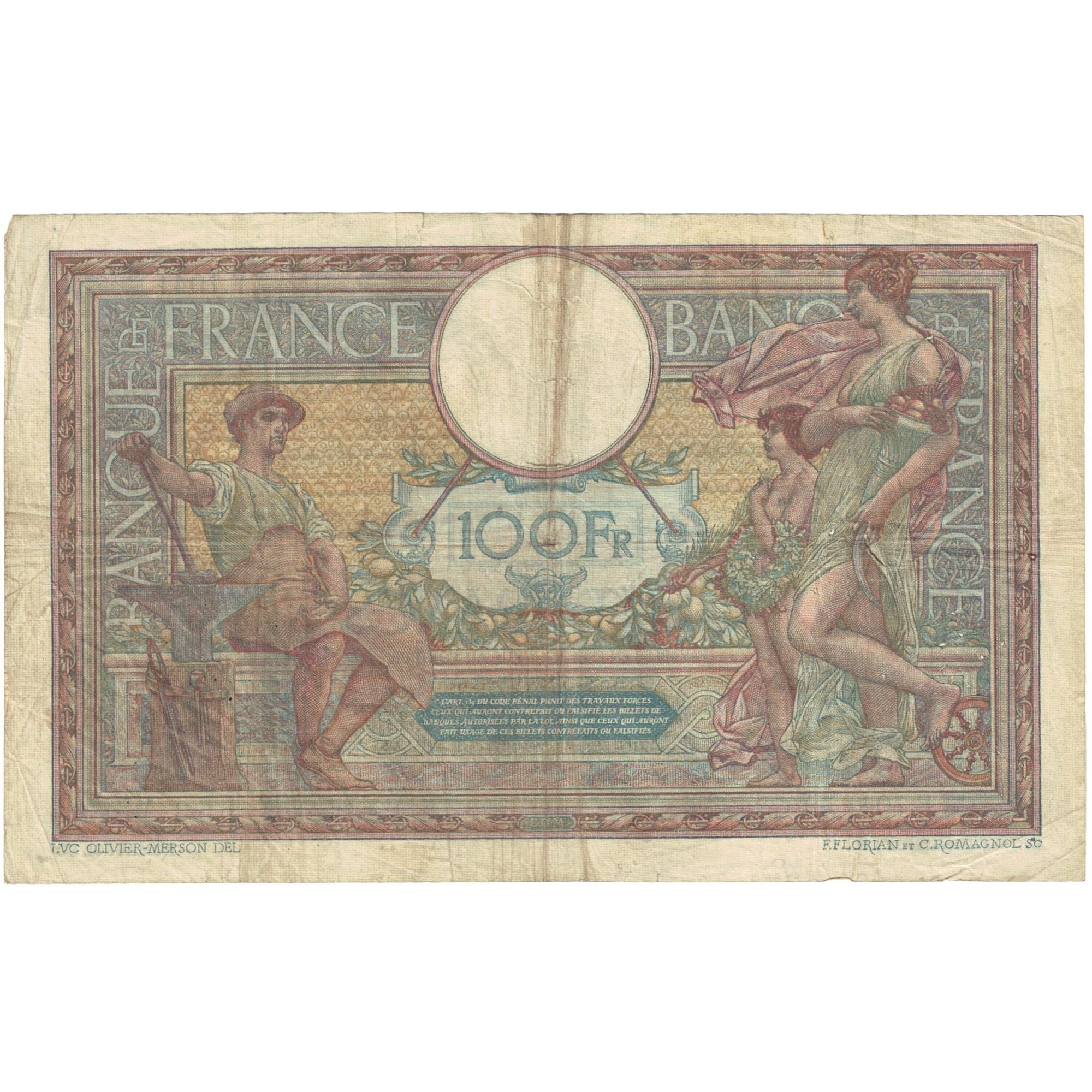 France, 100 Francs, Luc Olivier Merson, 1920, F.7041 553, TB, Fayette:23.13