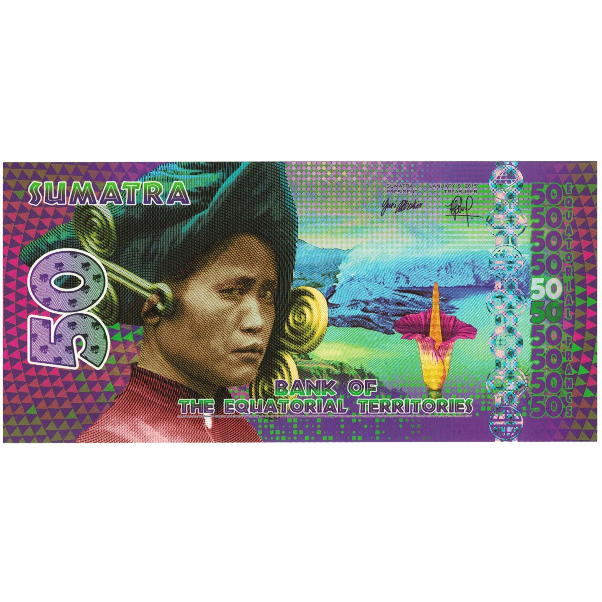 Banknote, Malaysia, 50 Rupiah, 2015, 2015-01-08, SUMATRA FRANCS EQUATORIAUX