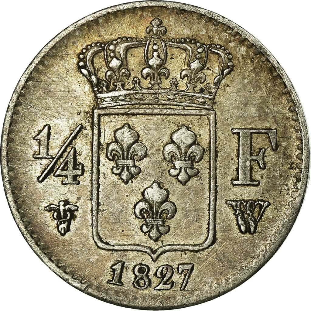 Moneta, Francia, Charles X, 1/4 Franc, 1827, Lille, BB, Argento, KM:722.12