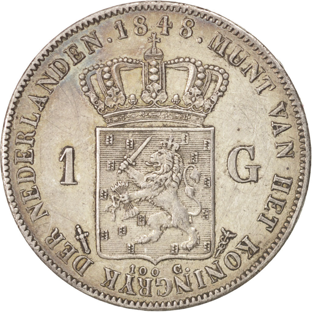 Coin, Netherlands, William II, Gulden, 1848, Utrecht, AU(50-53), Silver, KM:66