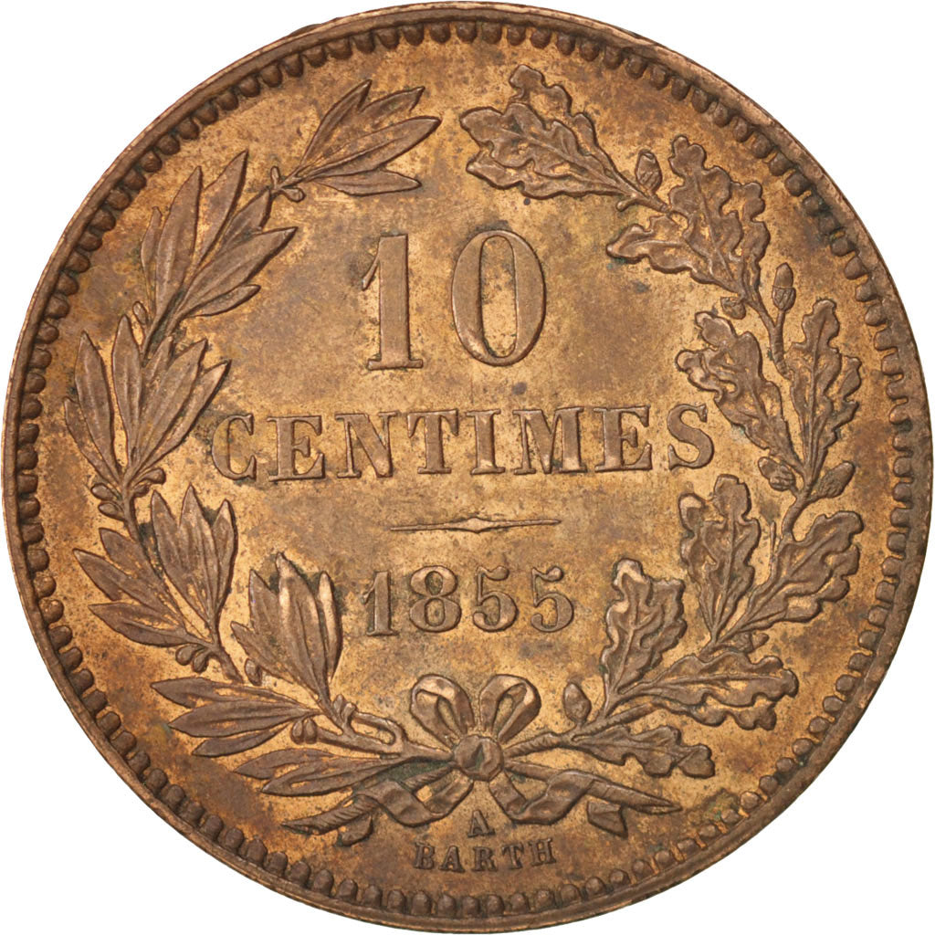 Luxembourg, William III, 10 Centimes, 1855, Paris, AU(55-58), Bronze, KM:23.2
