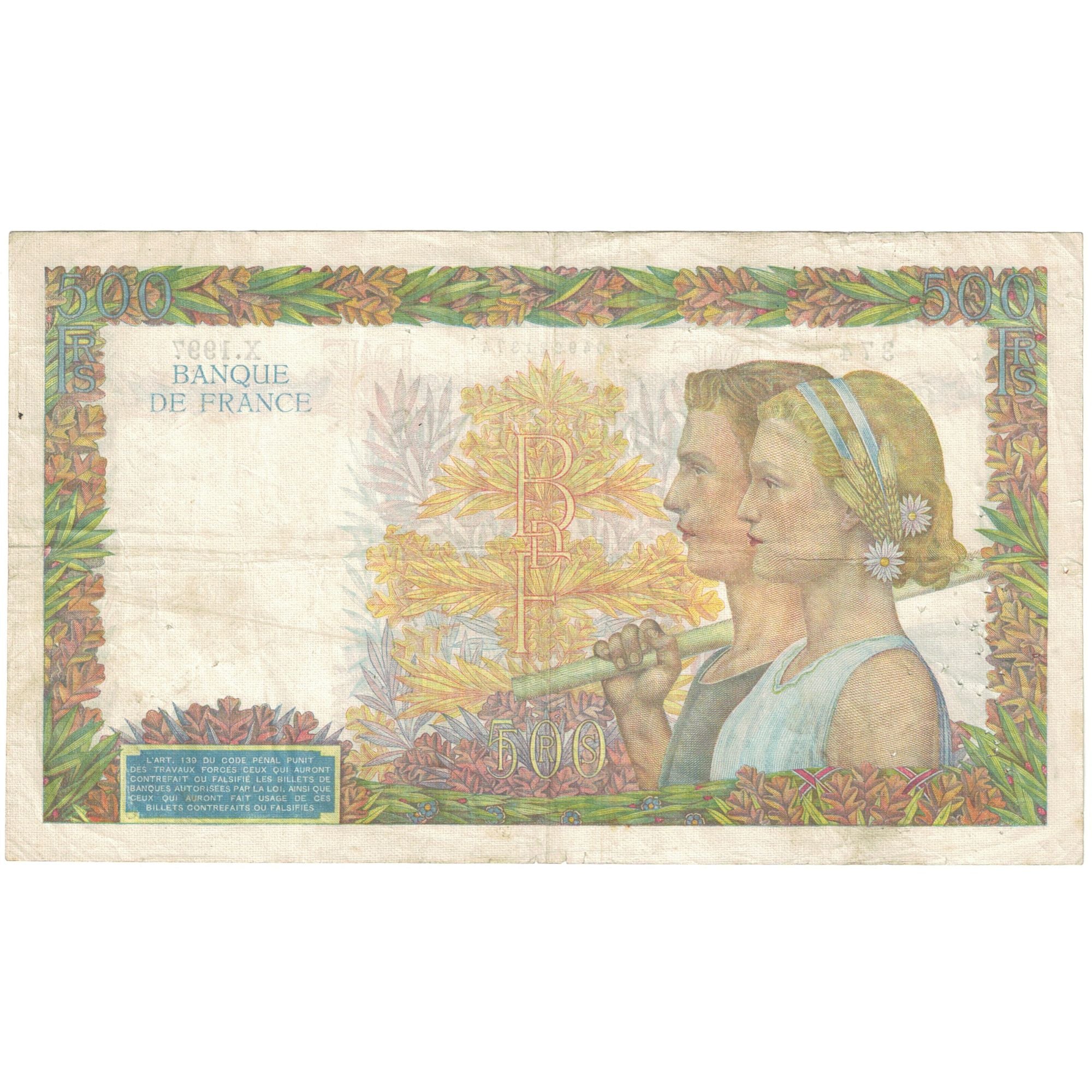 France, 500 Francs, La Paix, 1941, X.1997 374, EF(40-45), Fayette:32.13, KM:95a