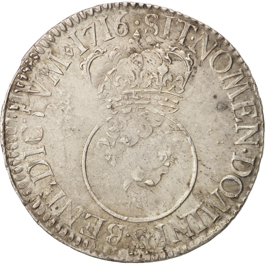 France, Louis XV, Écu Vertugadin, 1716, Reims, VF(20-25), Silver, KM 414.18