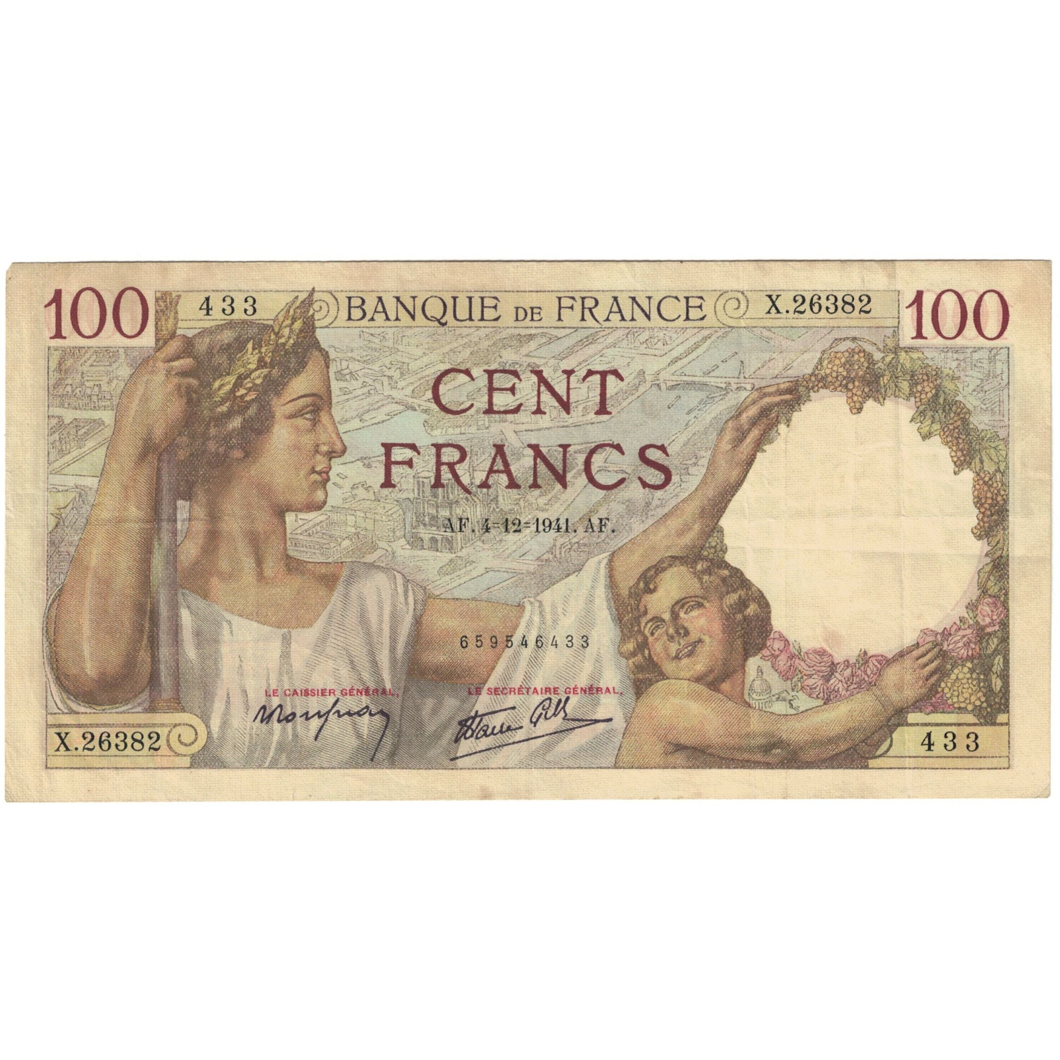 Francia, 100 Francs, Sully, 1941, X.26382 433, BC, Fayette:26.62, KM:94