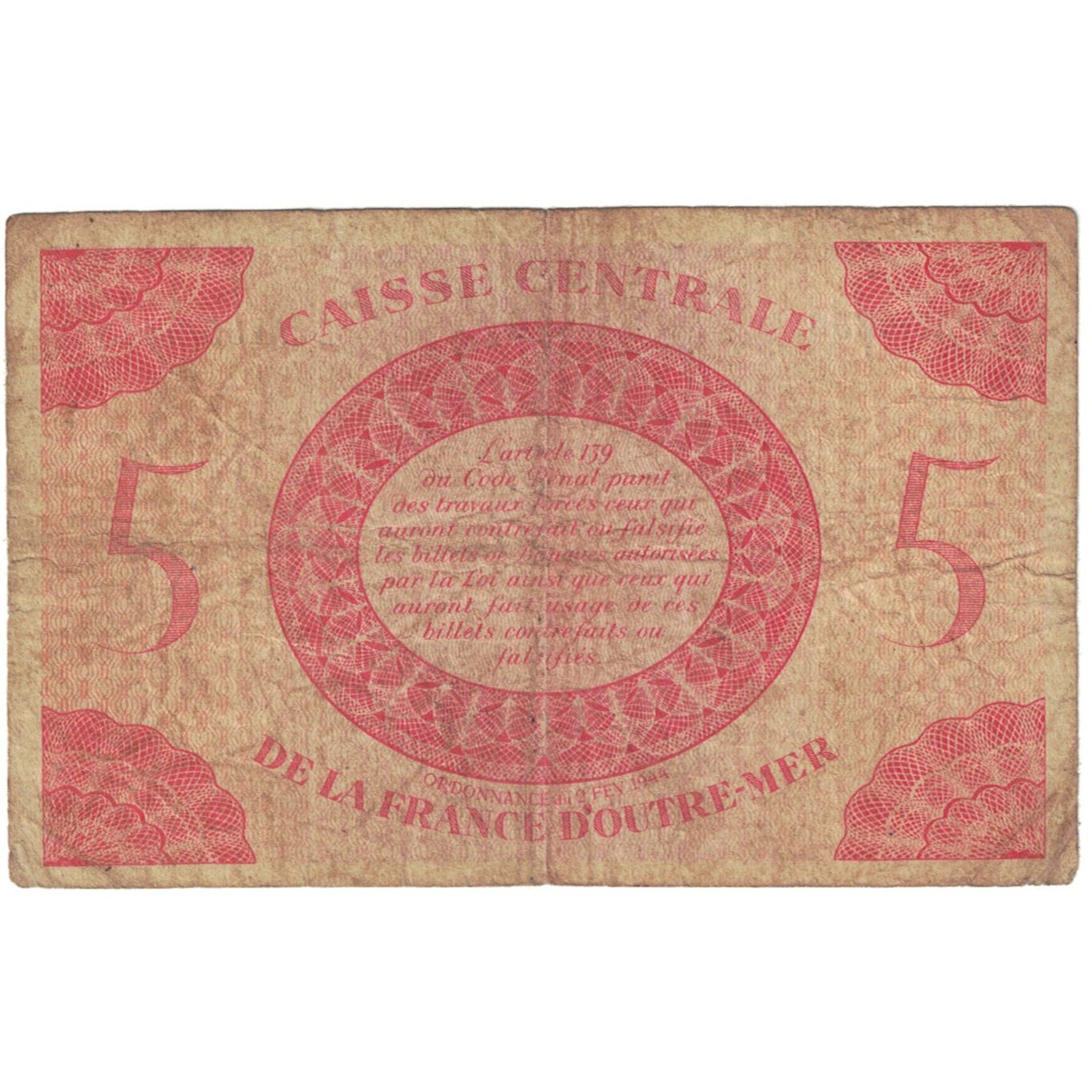 Afrique-Équatoriale française, 5 Francs, 1944, AF356.656, TB, KM:15a