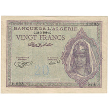 Banknote, Algeria, 20 Francs, 1944, 1944-03-28, KM:92a, AU(50-53)