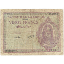 Nota, Argélia, 20 Francs, 1945, 1945-05-07, KM:92b, VF(20-25)