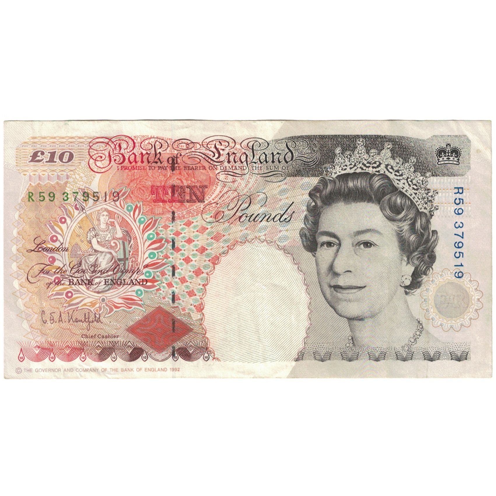 Banknote, Great Britain, 10 Pounds, 1992, KM:386a, EF(40-45)